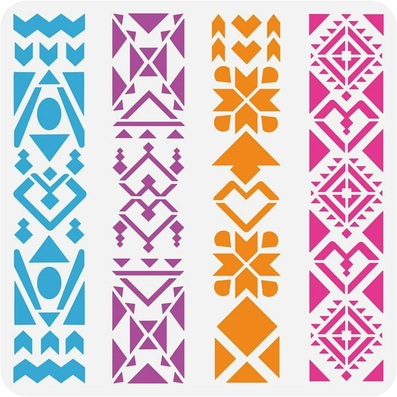 Tribe Frame Pattern Stencil 11.8x11.8inch Reusable Aztec Tribal Stencil Painting Template Southwest Borders DIY Stencils