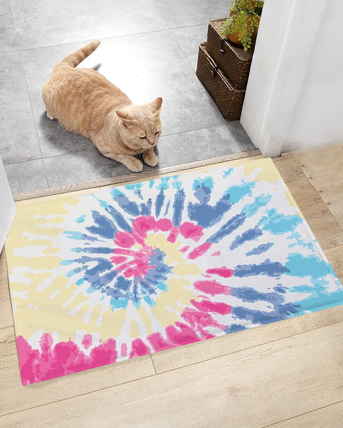 Tribe Style Tie Dye Swirl Bathroom Shag Mat NonSlip Absorbent Shaggy