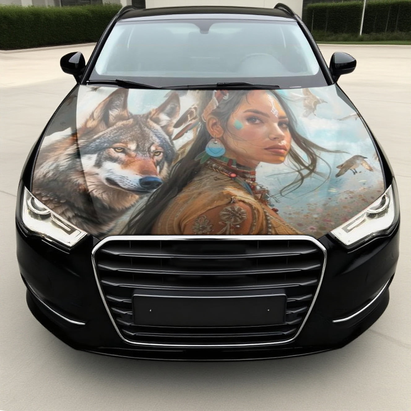 Trabal Pvc Tribe and Wolf Alliance Native American Woman & Wolf Tribal Car Hood ...