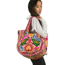TribeAzure Pink Elephant Canvas Shoulder Bag Handbag Tote Casual Spacious Women