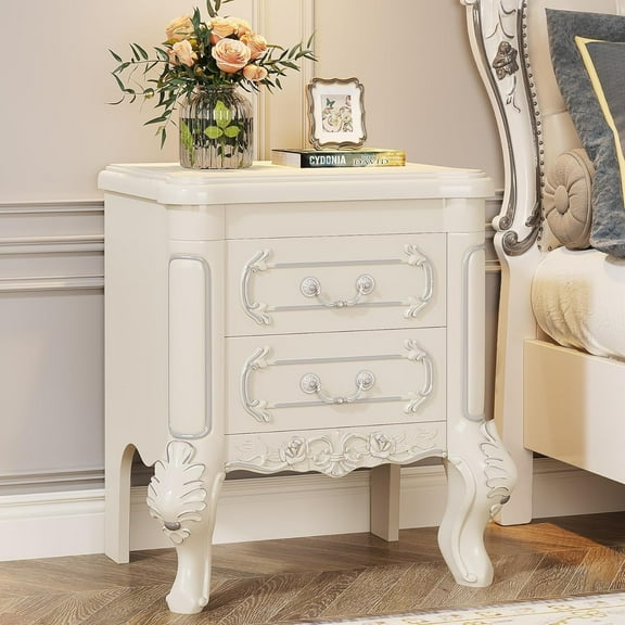 TribeSigns 20" Nightstand with 2 Drawers, Wood End Table with Storage for Bedroom, White