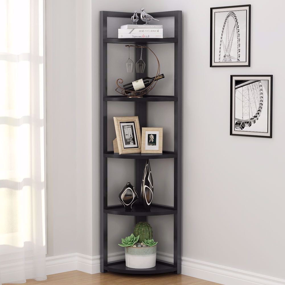 Kechi Corner Shelf Corner Bookcase with 5 Tier Storage Shelves for Bedroom,  Living Room