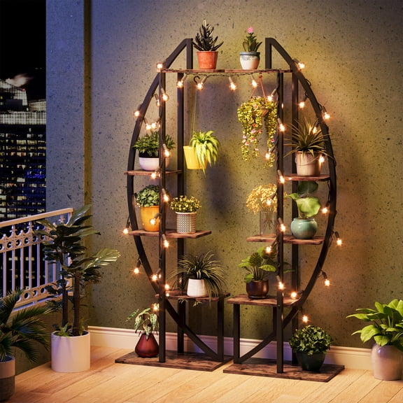 TribeSigns 63" x 20" x 12" 5 Tier Brown Wood Modern Plant Stand (2 Pack)