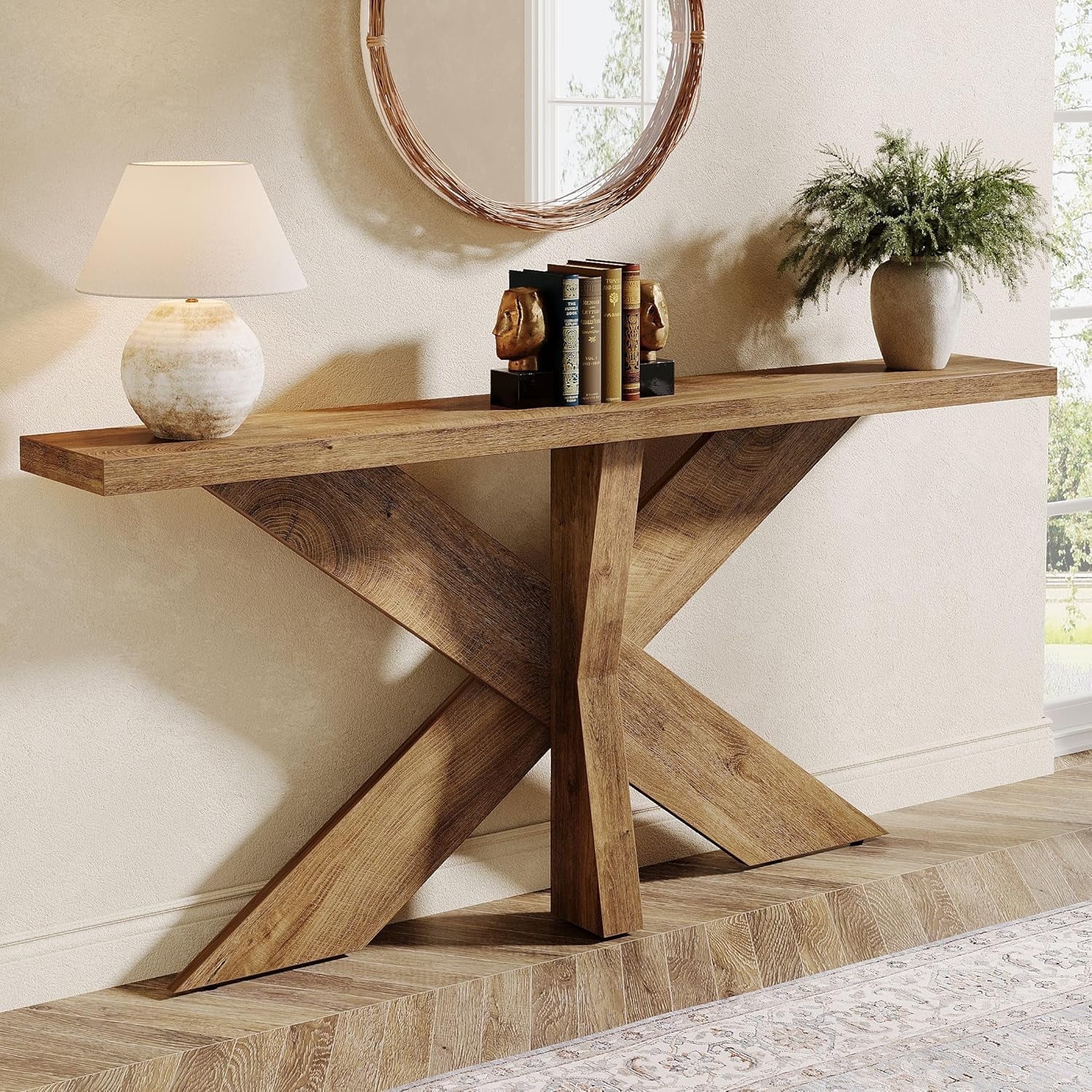 TribeSigns 70.9" Wood Sofa Table Behind Couch, Farmhouse Console Table for Entryway, Oak