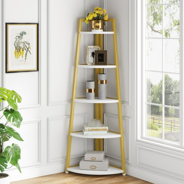 Gold corner bookcase store
