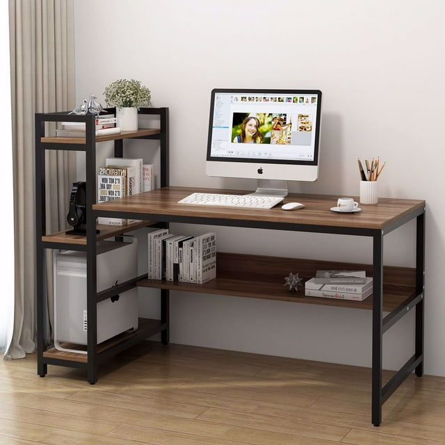 TribeSigns Computer Desk with 4-Tier Storage Shelves, 60 inch Modern ...