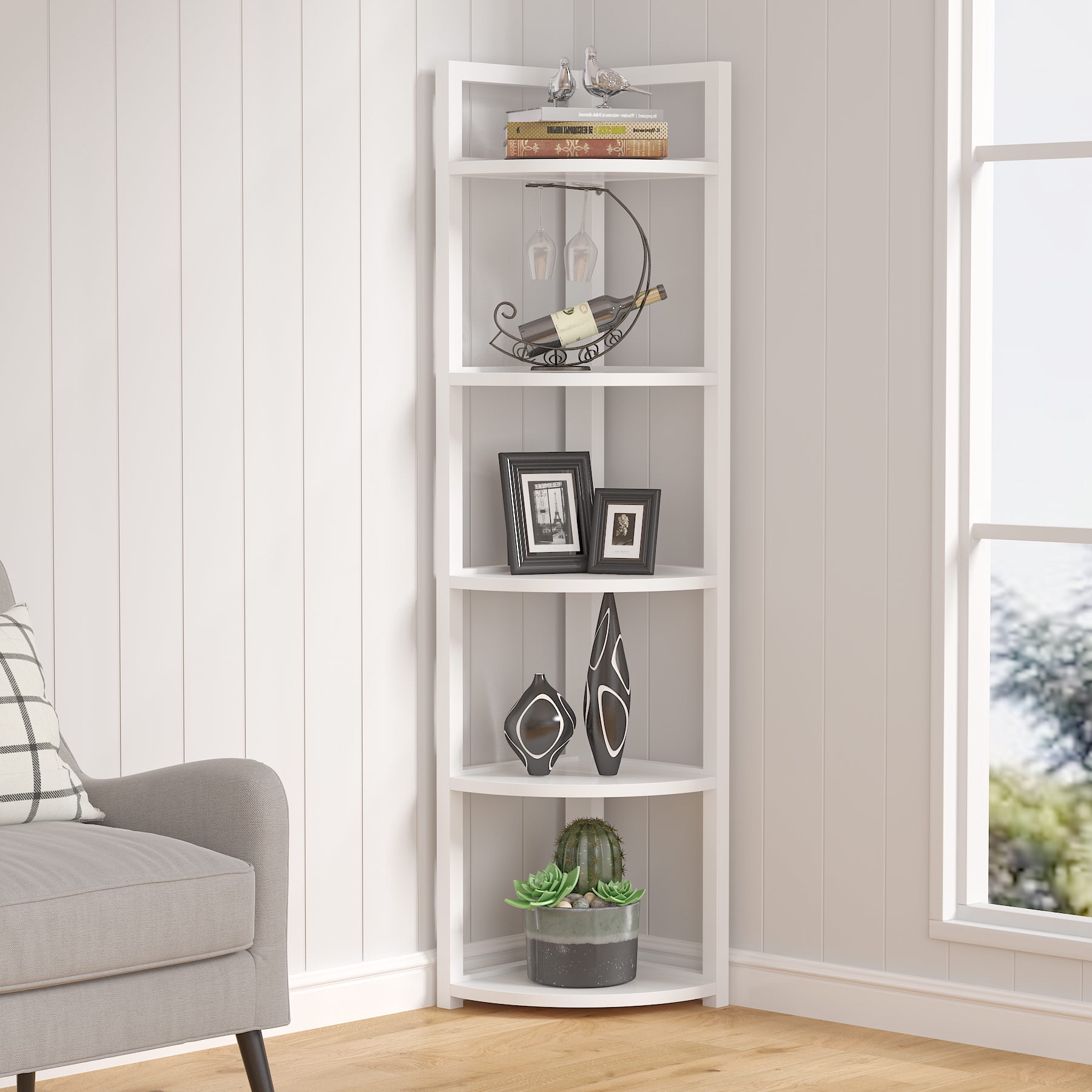 TribeSigns Corner Shelf stand 5 Tier Corner Bookshelf small