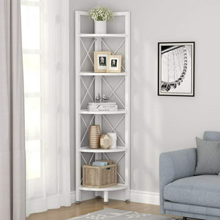 HOMEFORT 5 Tier Corner Bookshelf, Small Corner Bookcase Cabinet Slim Corner Tall