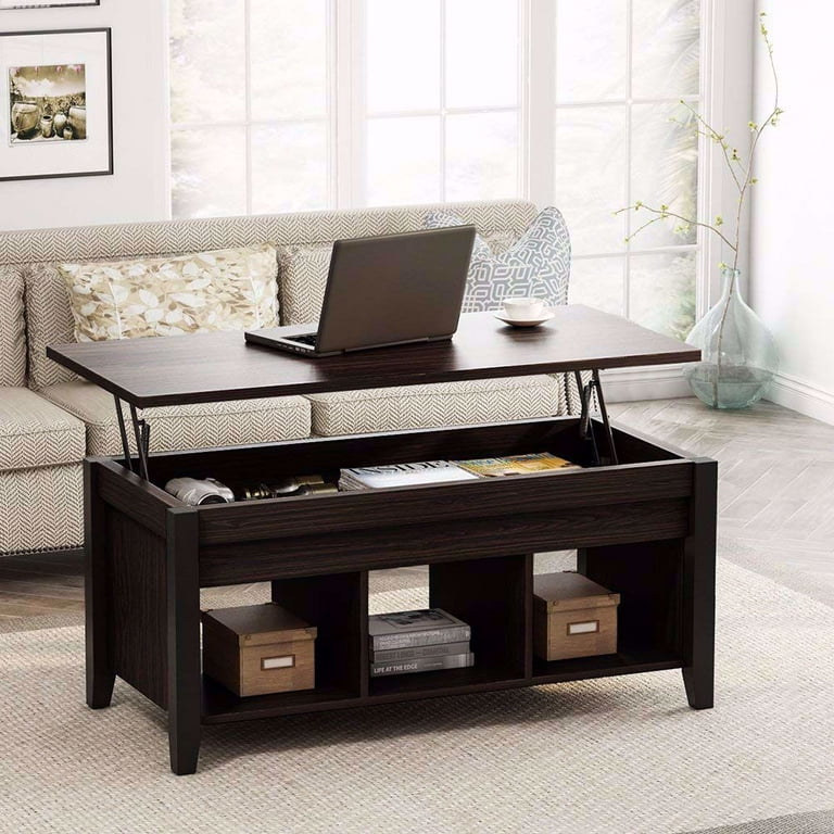 TribeSigns Lift Top Coffee Table with Hidden Storage Compartment and Lower Shelf for Living Room Solid Wood Legs