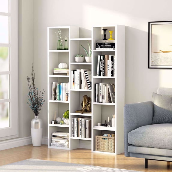 TribeSigns Modern Bookcase, 5-Shelf Storage Organizer Bookshelf with 14-Cube Display for Home Office, Living Room and Bedroom