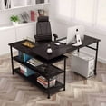 thumbnail image 1 of TribeSigns Modern L-Shaped Desk with Storage Shelves, 360° Rotating Desk Corner Computer Desk Study Writing Table Workstation with Open Shelves for Home Office, High Glossy Finish (Black), 1 of 7