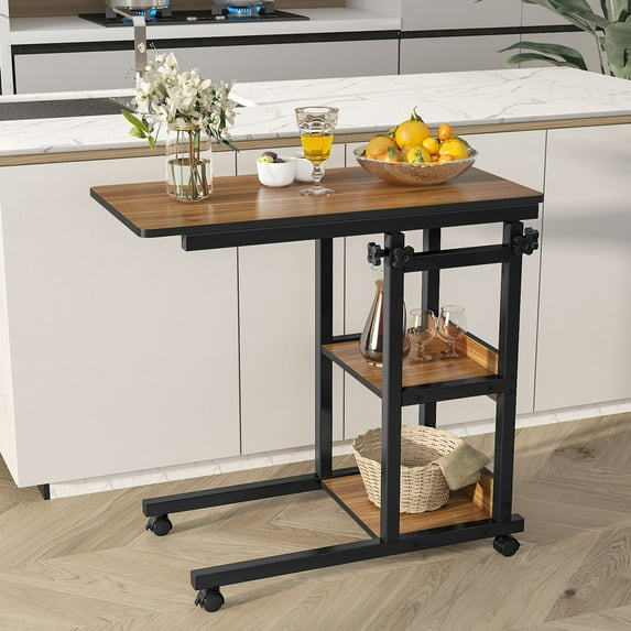 TribeSigns Overbed Bedside C Table Small Computer Desk Sofa Table with Storage Shelves, Mobile Couch Table Tray Snack TV Laptop Table with Wheels