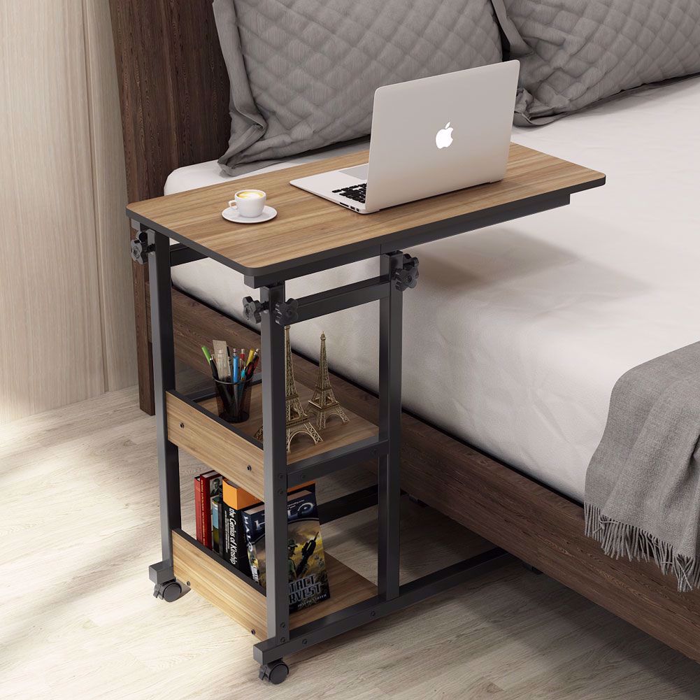 TribeSigns Snack Side Table, Mobile End Table Height Adjustable Bedside Table Laptop Rolling Cart C Shaped TV Tray with Storage Shelves for Sofa Couch - image 1 of 8