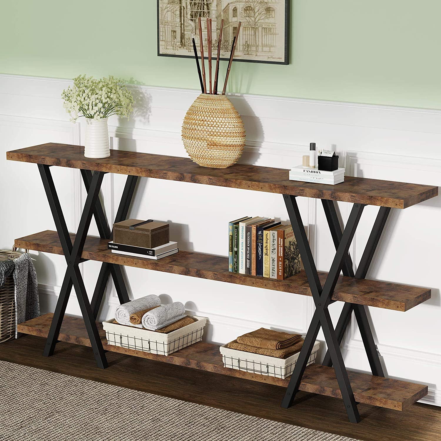 TribeSigns Narrow Long Sofa Table with Storage for Entryway Living Room