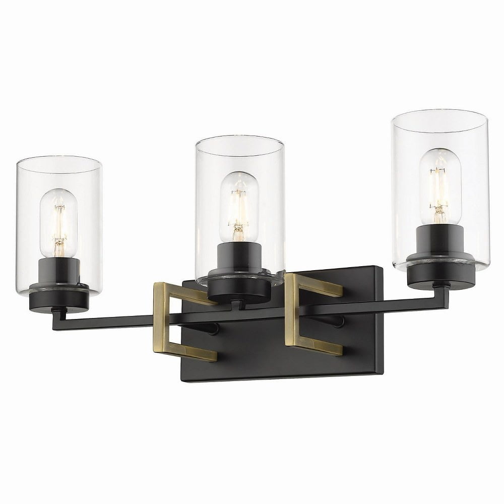 Tribeca Matte Black and Aged Brass Geometric 3-Light Vanity Fixture