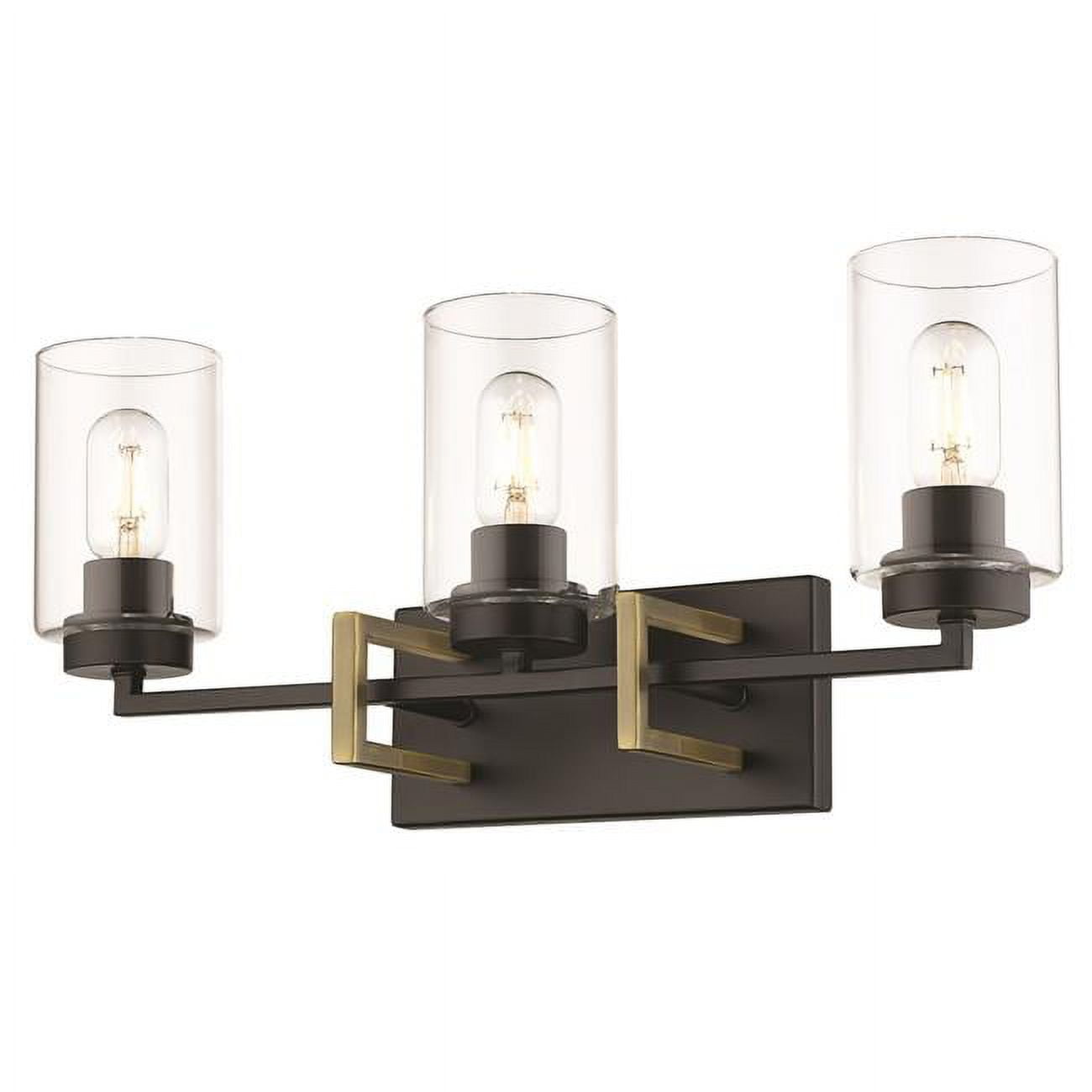 Tribeca Matte Black and Aged Brass Geometric 3-Light Vanity Fixture