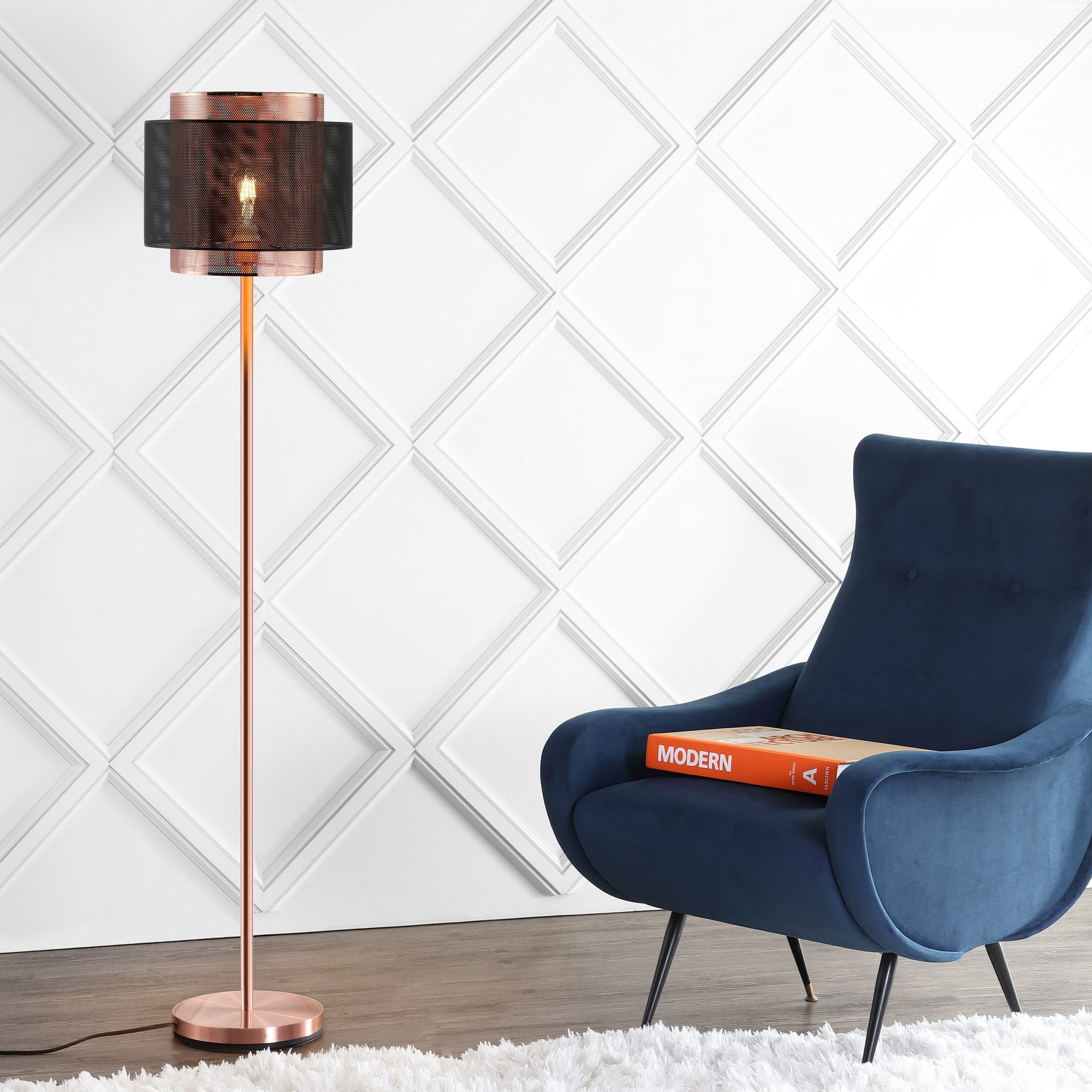 Tribeca Dual-Finish 60.5" Copper & Black Mesh LED Floor Lamp