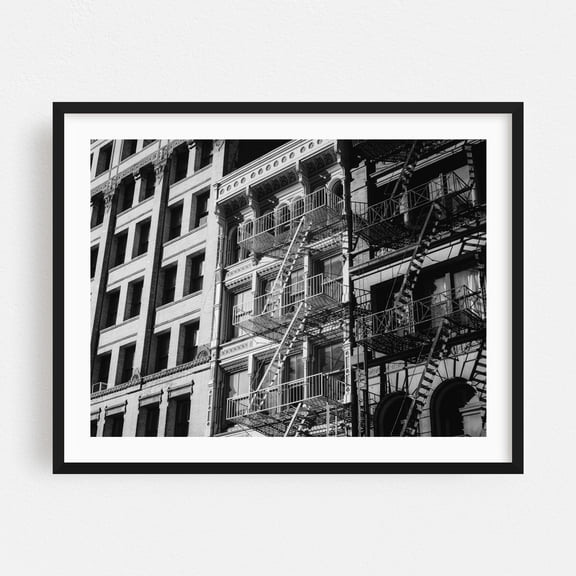 Tribeca Architectural 03 B&W - Manhattan New York Photography Black and White Architecture City Street Photography Vintage Art Deco Black Framed Wall Art Print 12 x 16 inches
