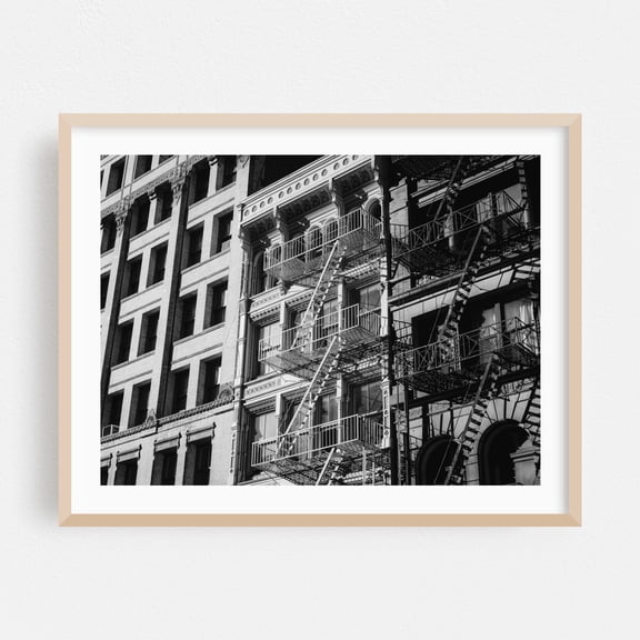 Tribeca Architectural 03 B&W - Manhattan New York Photography Black and White Architecture City Street Photography Vintage Art Deco Oak Framed Wall Art Print 5 x 7 inches