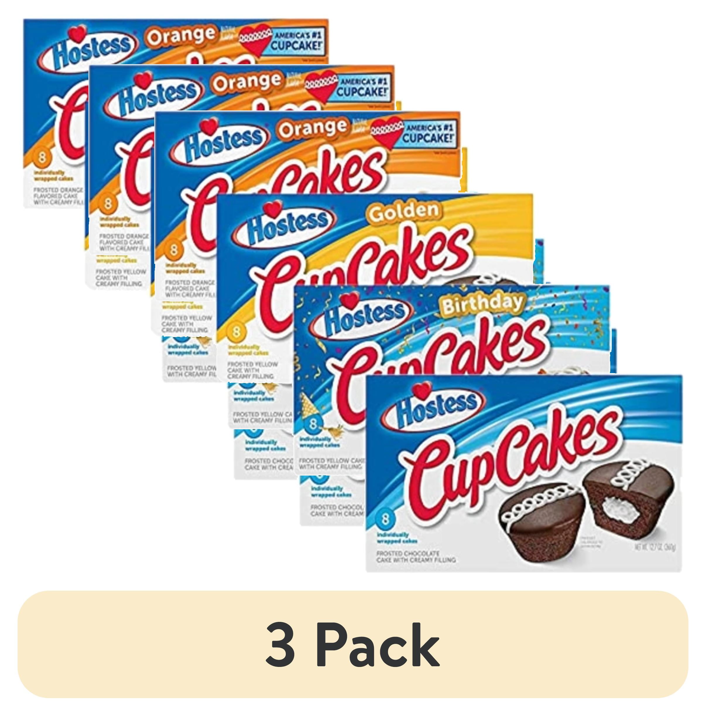(3 pack) Hostess Cupcake Lovers Snack Cake Variety Pack Includes Chocolate, Birthday, Orange and