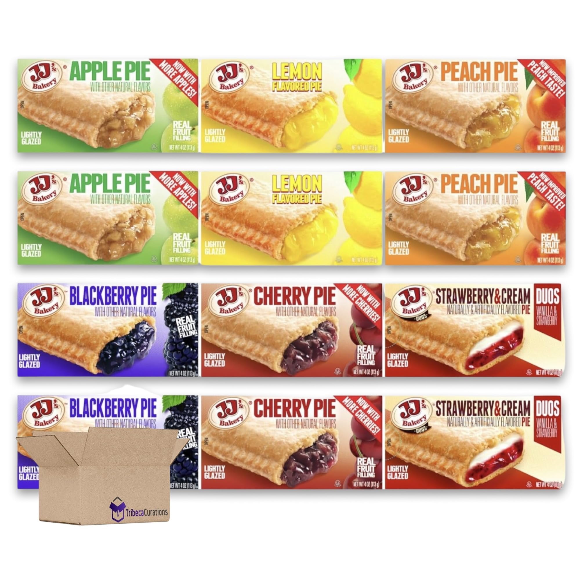 JJ's Bakery Glazed Pie Fruit Flavored Variety Pack 4 Ounce