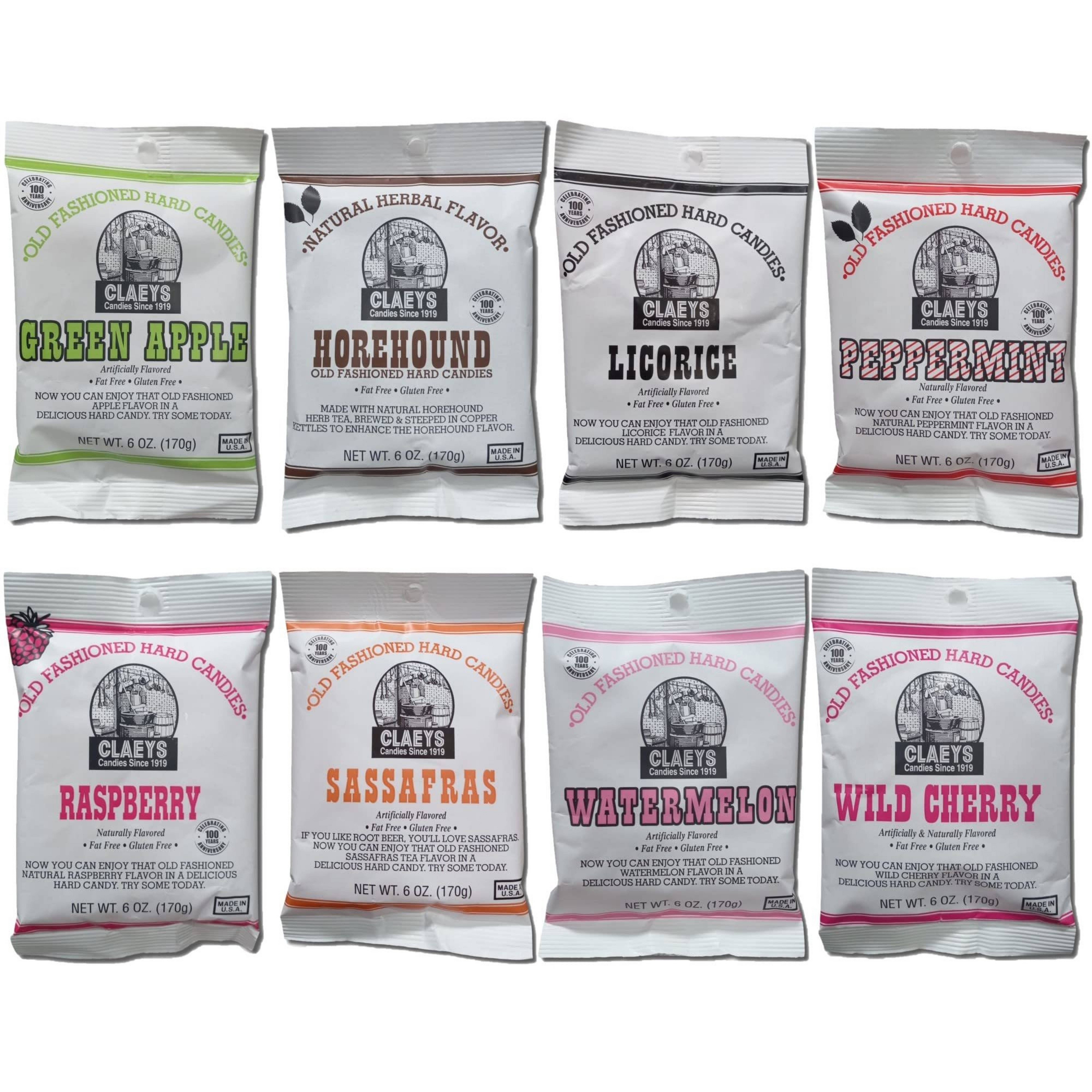 Claeys Old Fashioned Sassafras Hard Candy – 8 Pack (6oz Bags) – FREE SHIPPING