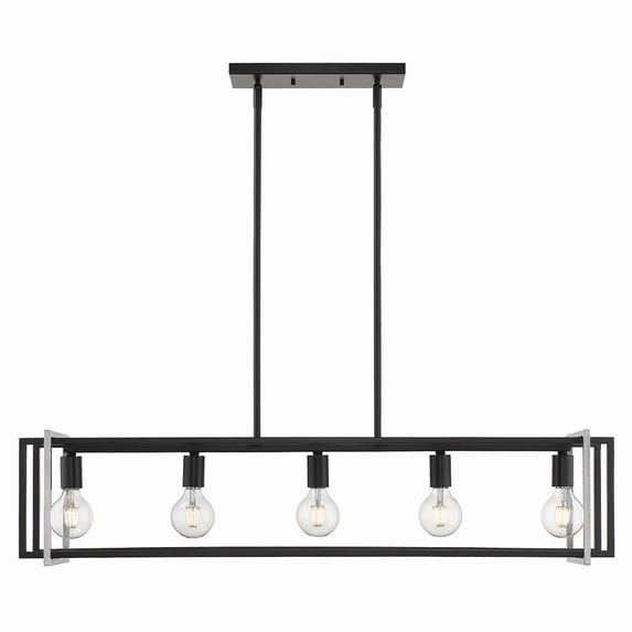 Golden Lighting Tribeca 5-Light Linear Pendant in Matte Black with Pewter Accents