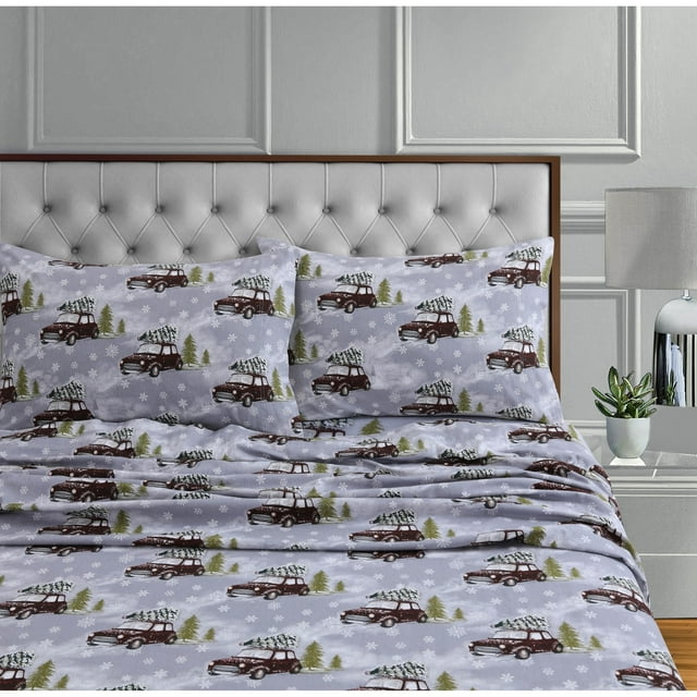 Tribeca Living 170-GSM Soft Flannel Extra Deep Pocket Bed Sheet Set with Oversized Flat winter outing grey King Cotton,Flannel Novelty Traditional