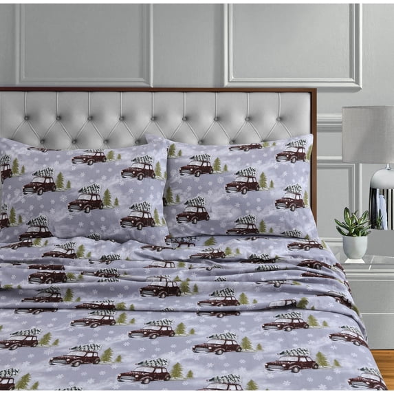Tribeca Living 170-GSM Soft Flannel Extra Deep Pocket Bed Sheet Set with Oversized Flat winter outing grey Twin Xl Flannel,Cotton Novelty Traditional