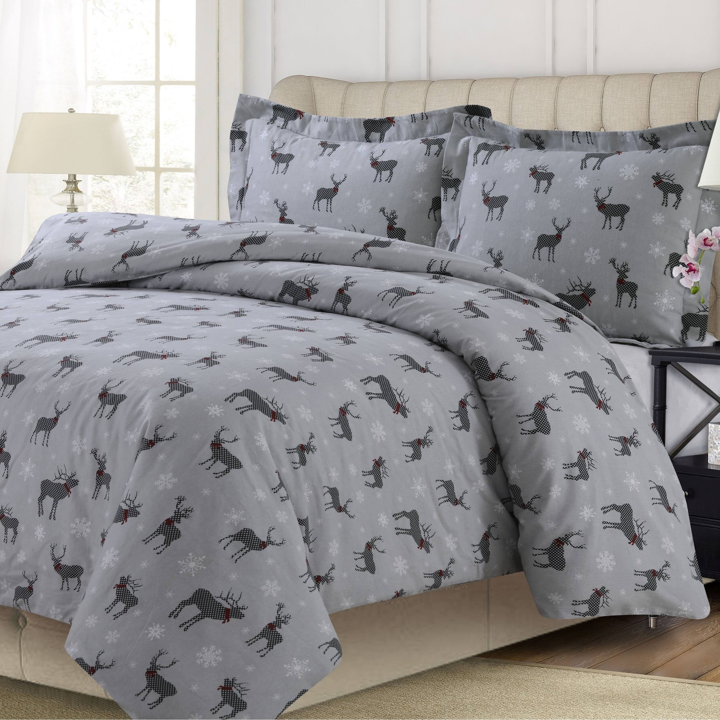 Checkered Buck Gray Cotton Flannel Queen Duvet Set