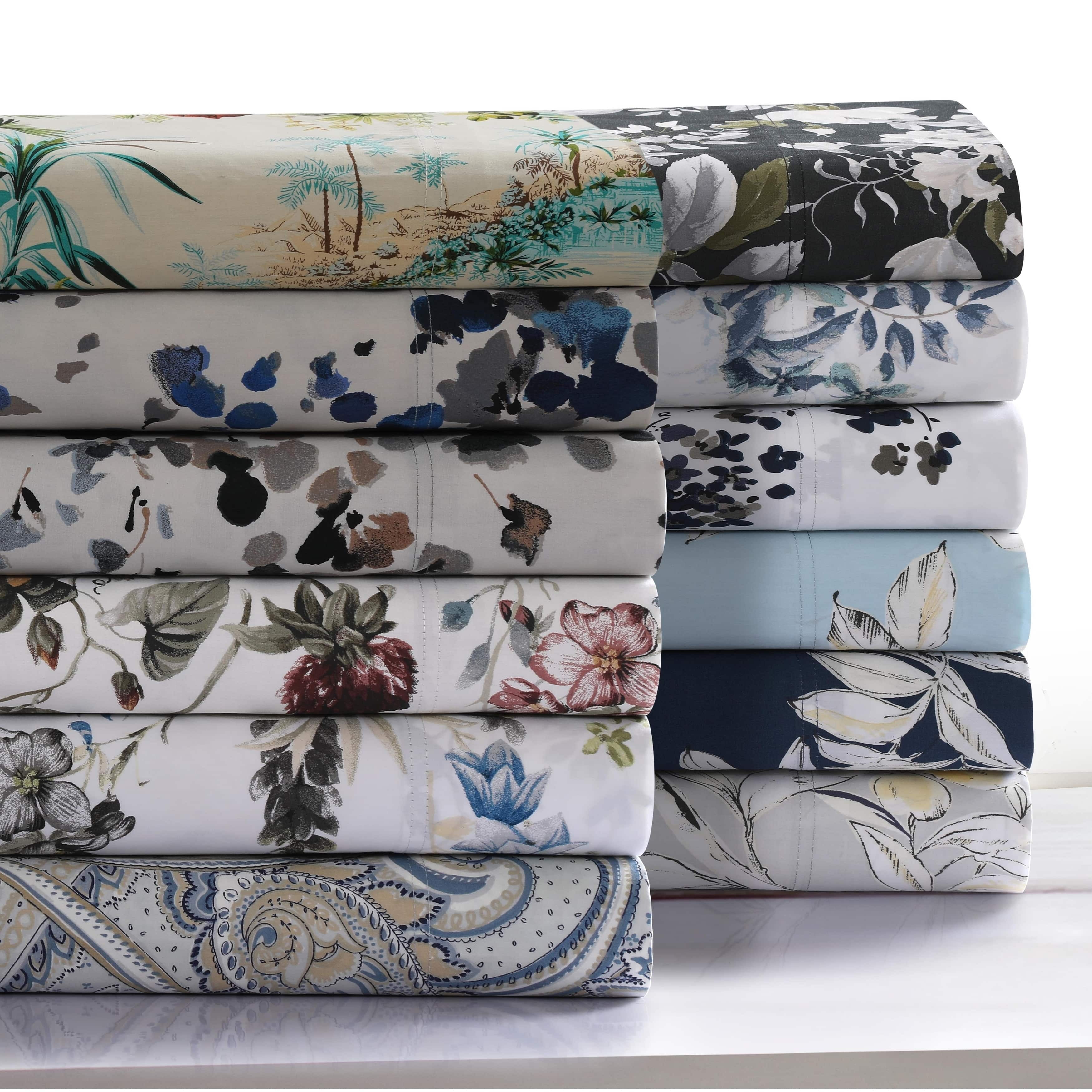 Standard Cotton Sateen Floral and Paisley Pillowcases Set