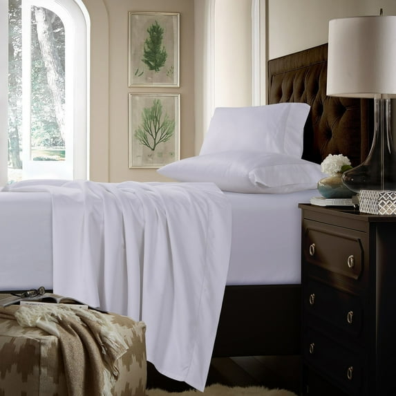 Tribeca Living 750TC Cotton Extra Deep Pocket Sheet Set with Oversized Flat Sheet White Cal King