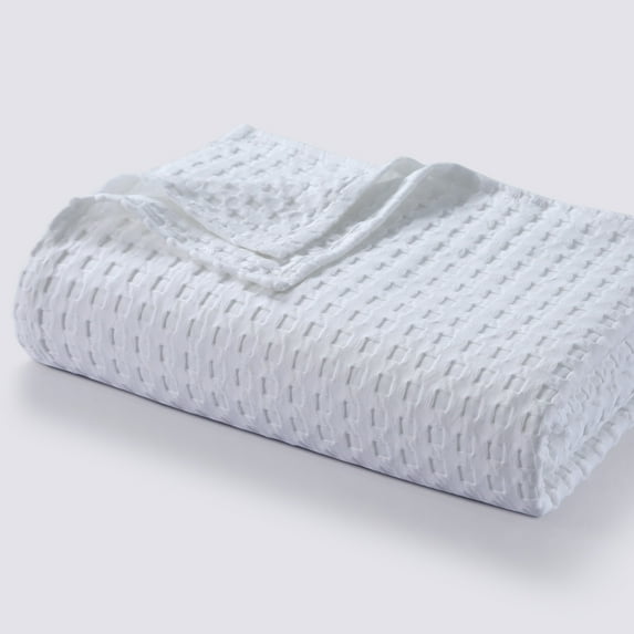 Tribeca Living Cotton Waffle Weave Garment Washed Oversized Blanket or Throw Queen - White
