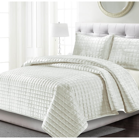 Tribeca Living Florence Velvet Oversized Solid Quilt Set King Ivory