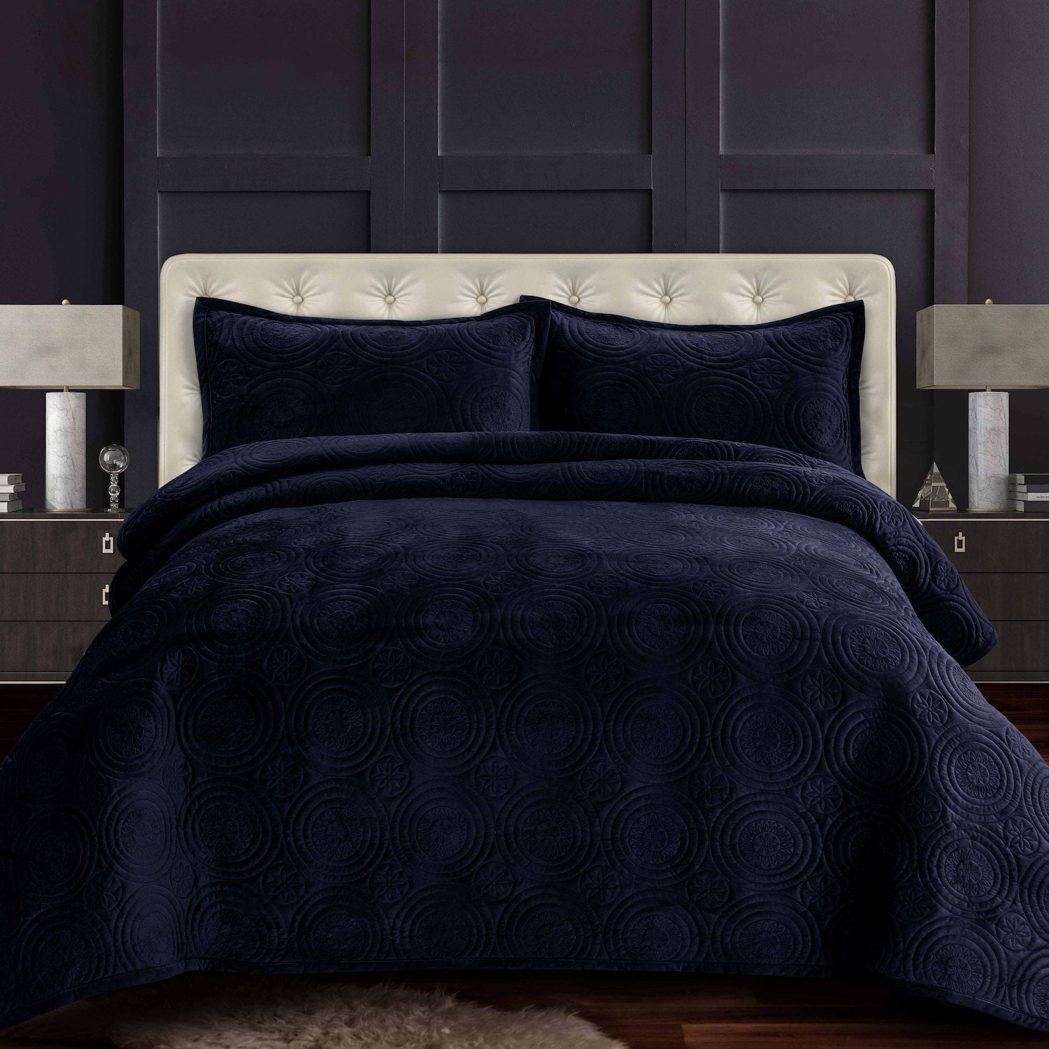 Emerald Green Velvet King Quilt Set with Shams