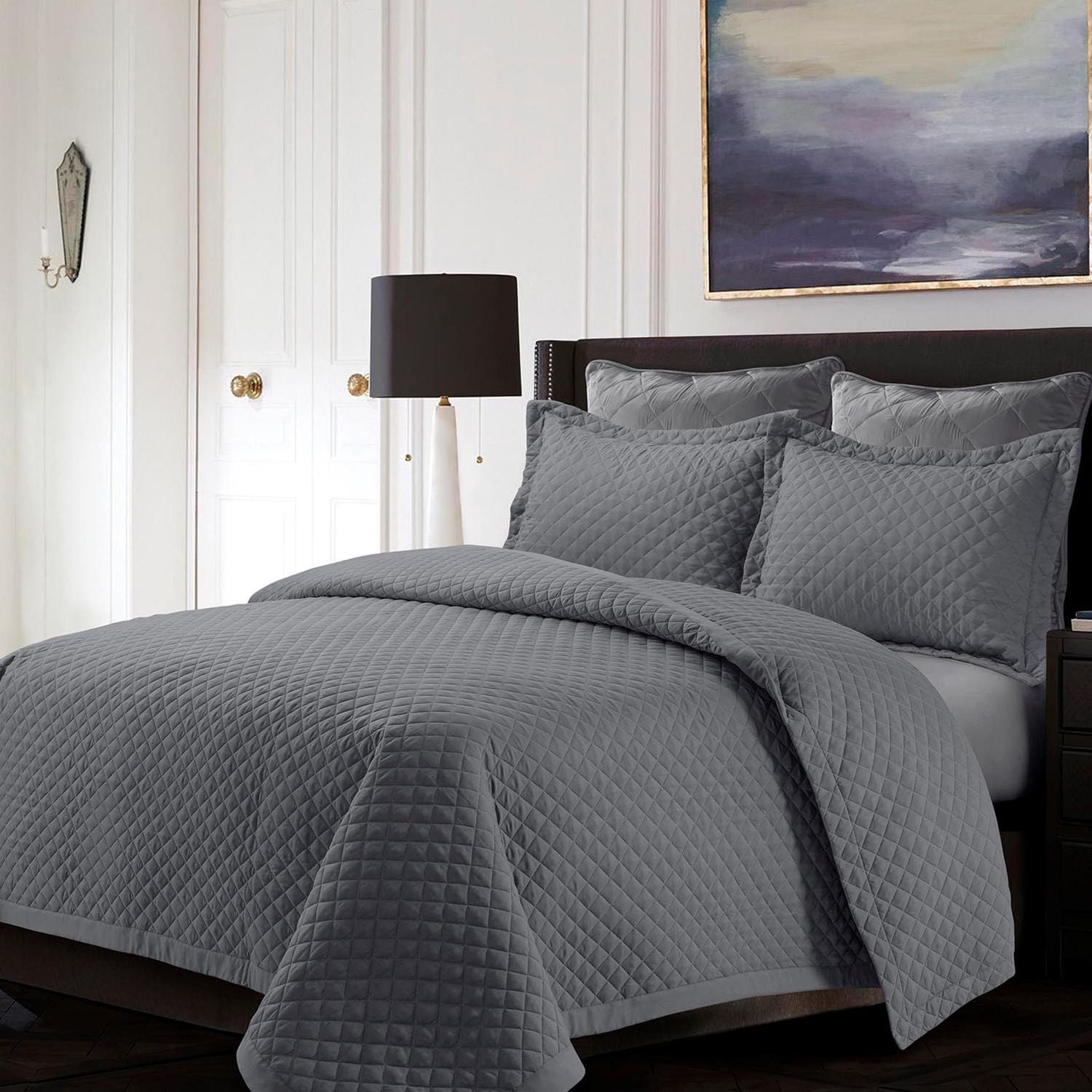 Navy Blue Velvet Twin Reversible Quilt Set