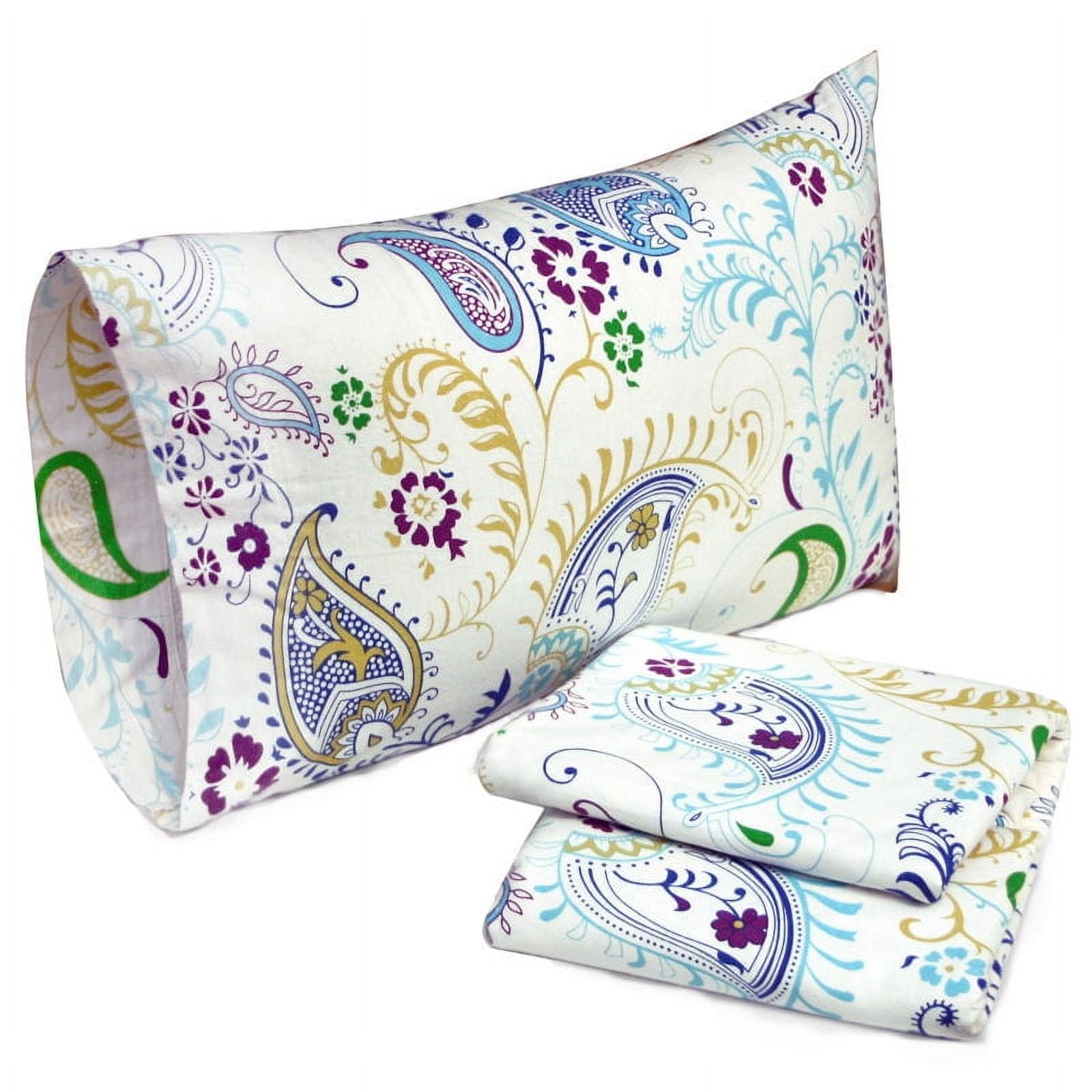 Queen White Paisley Print Cotton Flannel Sheet Set