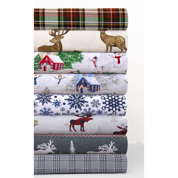 Tribeca Living Plaid Moose Printed Flannel Extra Deep Pocket Sheet Set King