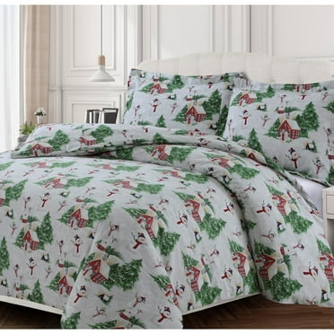 Tribeca Living Snowman 170-GSM Cotton Flannel Printed Oversized Duvet Set King
