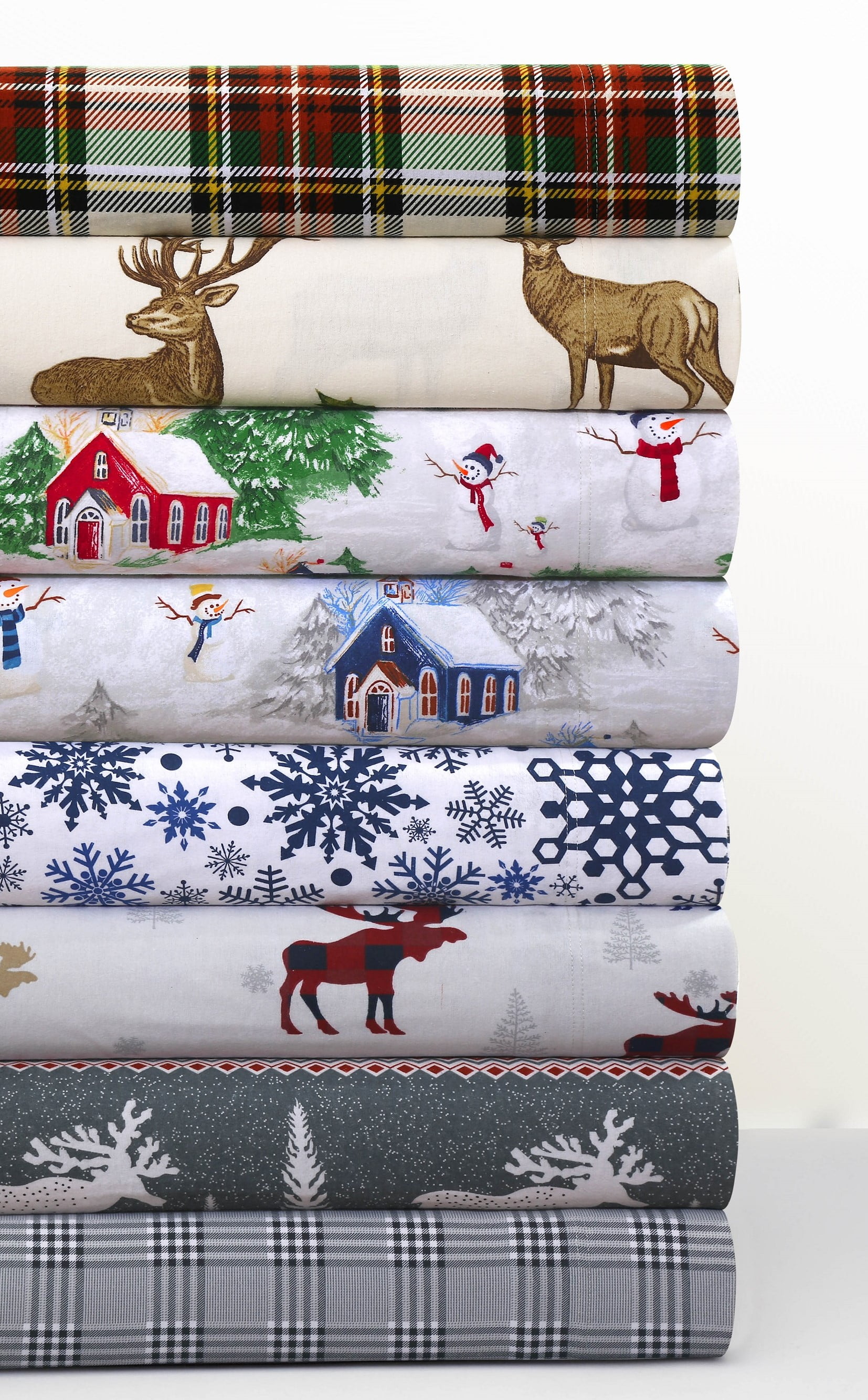 Twin Snowman Navy Red Cotton Flannel Deep Pocket Sheet Set