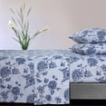 thumbnail image 1 of Tribeca Living Soft 170-GSM Cotton Flannel Printed Extra Deep Pocket Sheet Set Ayana Deep Blue Queen Floral, 1 of 5