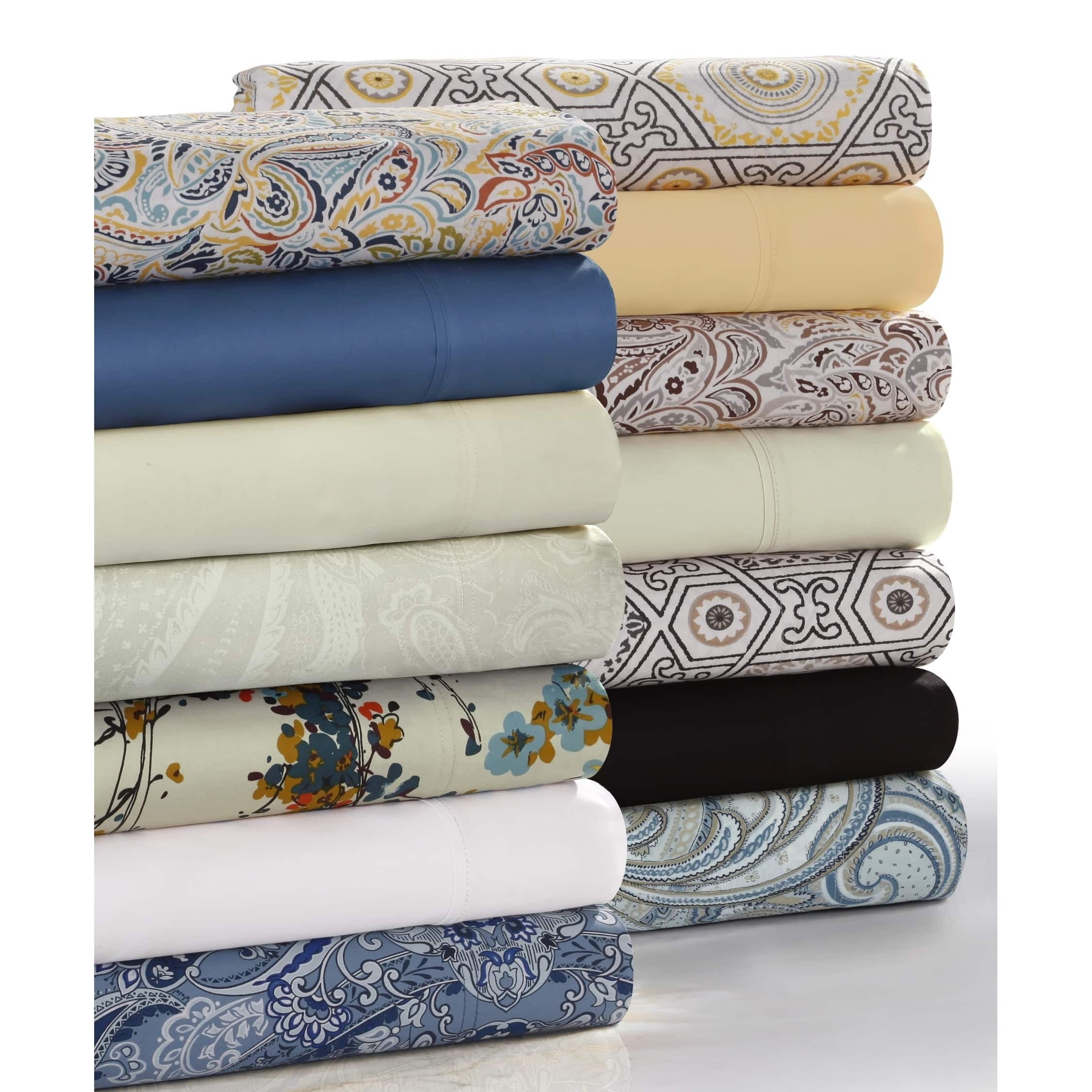 California King Ivory Paisley Print Satin Sheet Set