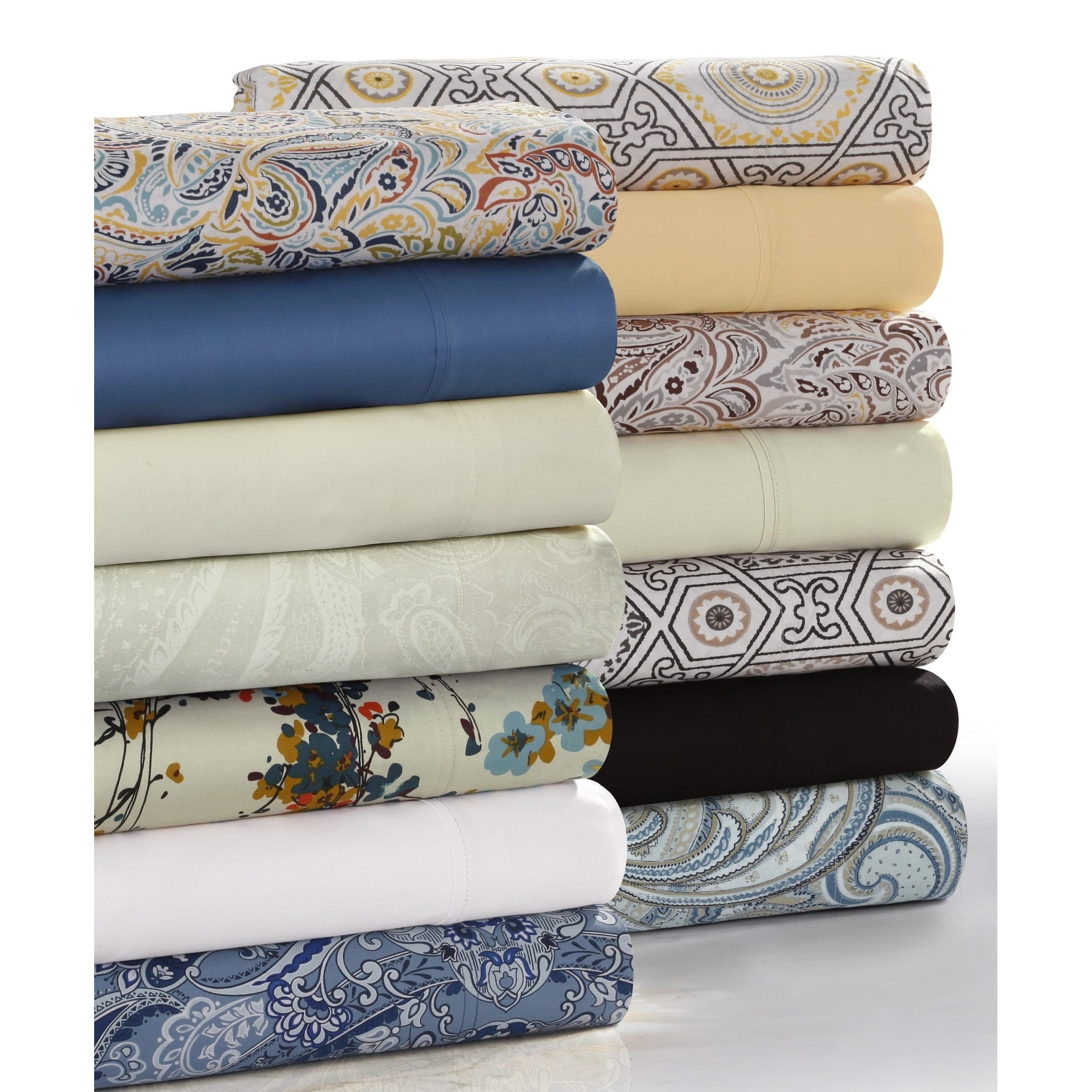 California King Ivory Paisley Print Satin Sheet Set