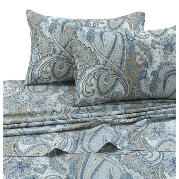 Tribeca Living Solid/Printed 300 Thread Count Cotton Sateen Deep Pocket Bed Sheet Set paisley park multi Full Adult Paisley Modern & Contemporary