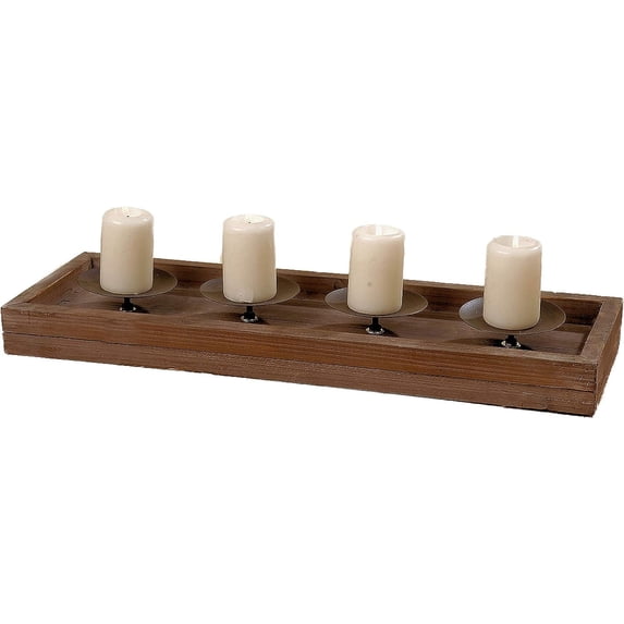 Tribeca Plank Tray, Votive 4 Candelabra, Mantles or Centerpiece Placement, Handmade, Wood and Metal, 20.75 inches