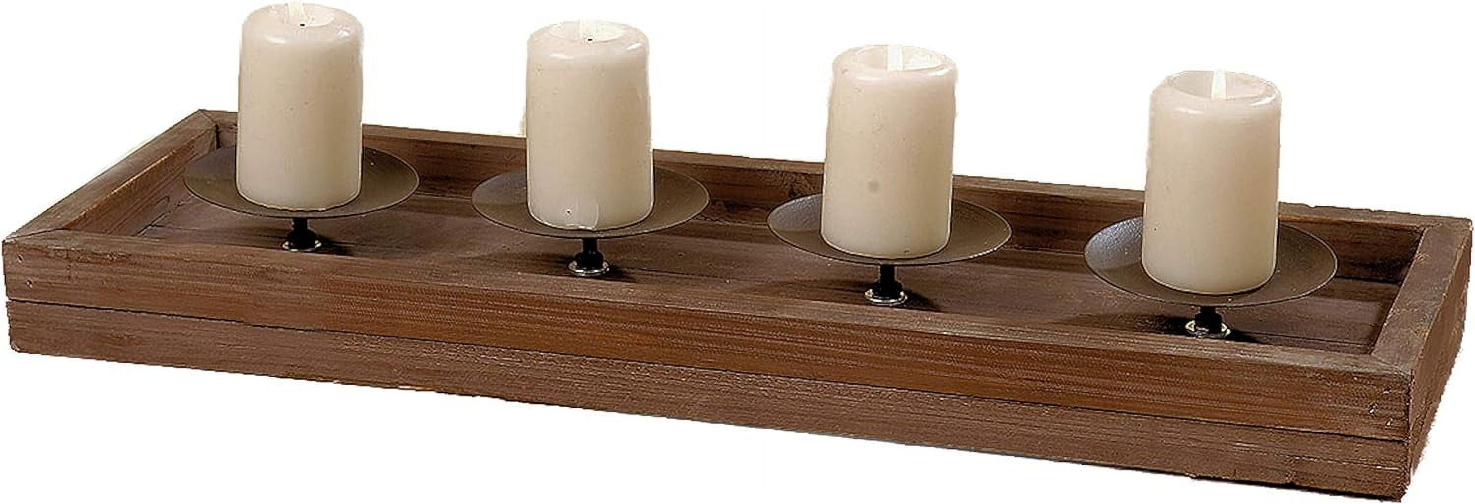Rustic Spruce Wood and Metal Votive Candelabra, 20.75" Unfinished