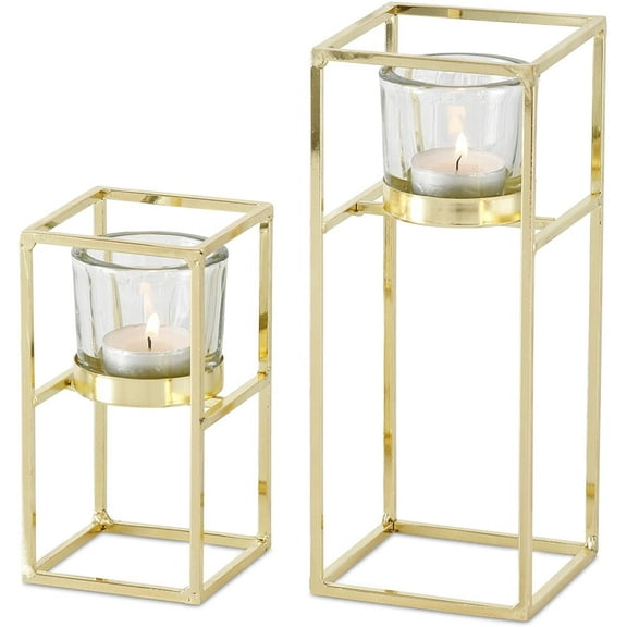Tribeca Tower Gold Metal Candle Holders, Set of 2, Votive or Tealights