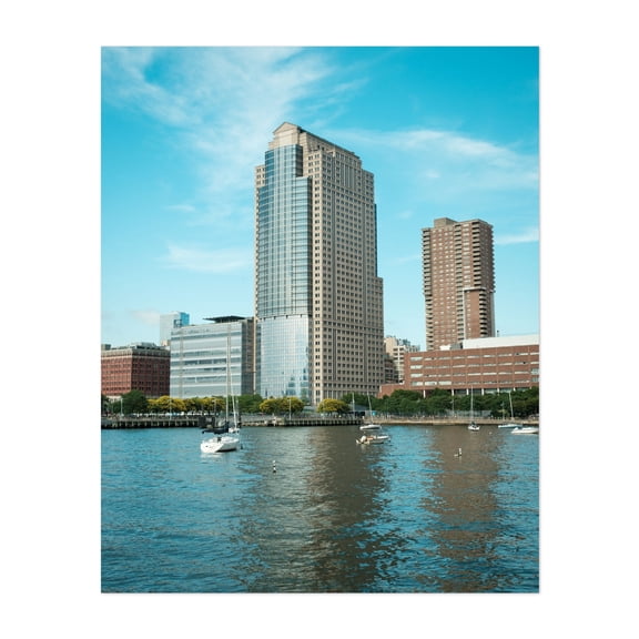 Tribeca Waterfront - Manhattan New York Photography City Skyline Architecture Harbor Boat Travel Poster Unframed Wall Art Print 6 x 8 inches