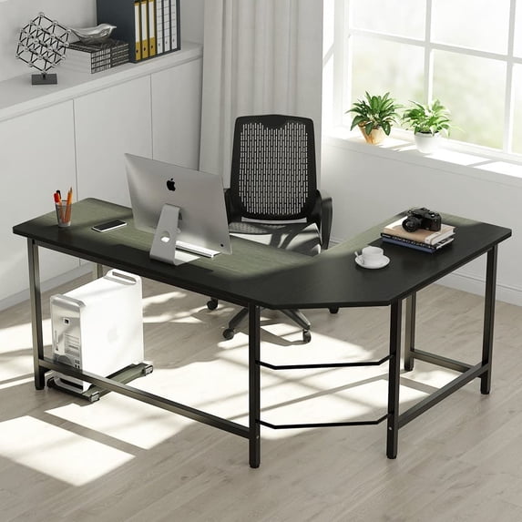 Tribeisgns Modern L-Shape Desk, Corner Computer Desk with Large Working Space and CPU Stand