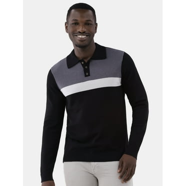 Tribekka 44 Men's Colorblock Button Polo Shirt with Long Sleeves, Sizes XS-3XL